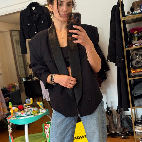 Vintage oversized 1980s cropped tuxedo blazer - Picture 3 of 10